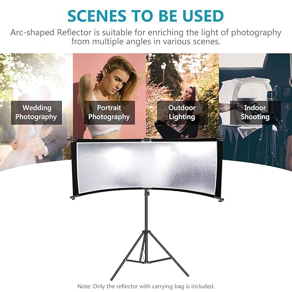 NEEWER Neewer Clamshell Light Reflector Diffuser with Carrying Bag, 39”×18”/100x45cm Photography Curved Lighting Reflector for Photo Studio Photography, Black/White/Gold/Silver Colors (Stand Not Included) - View 9 of 9