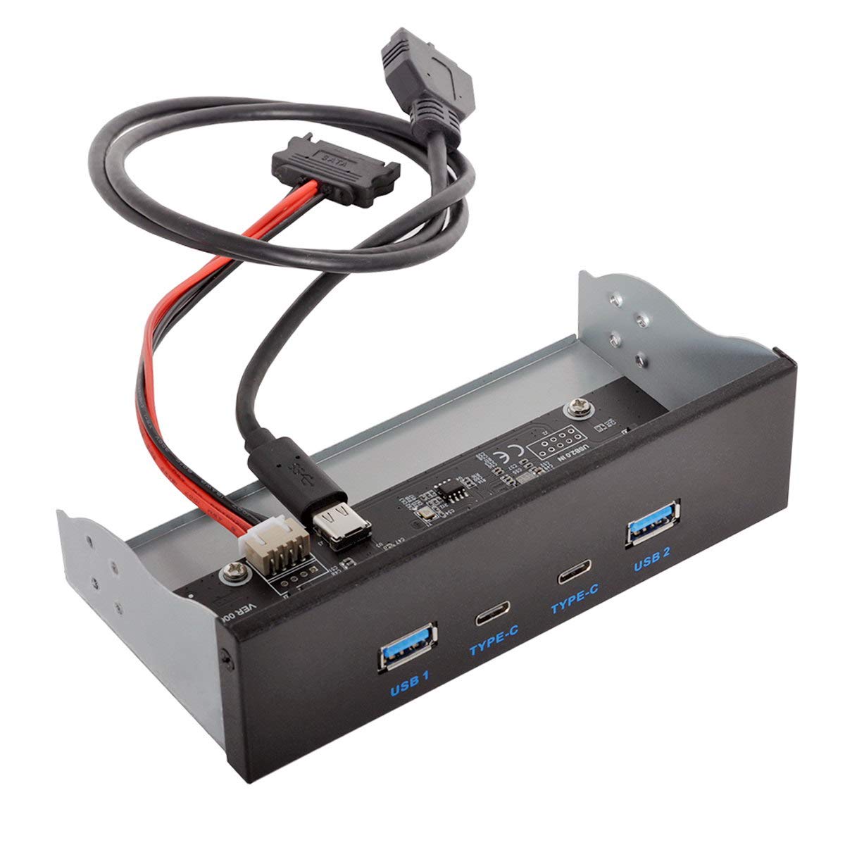 "Upgrade Your PC: Cablecc USB-C & USB 3.0 Hub 4 Ports for 5.25" CD-ROM Bay - Easy 20Pin Connector Installation"