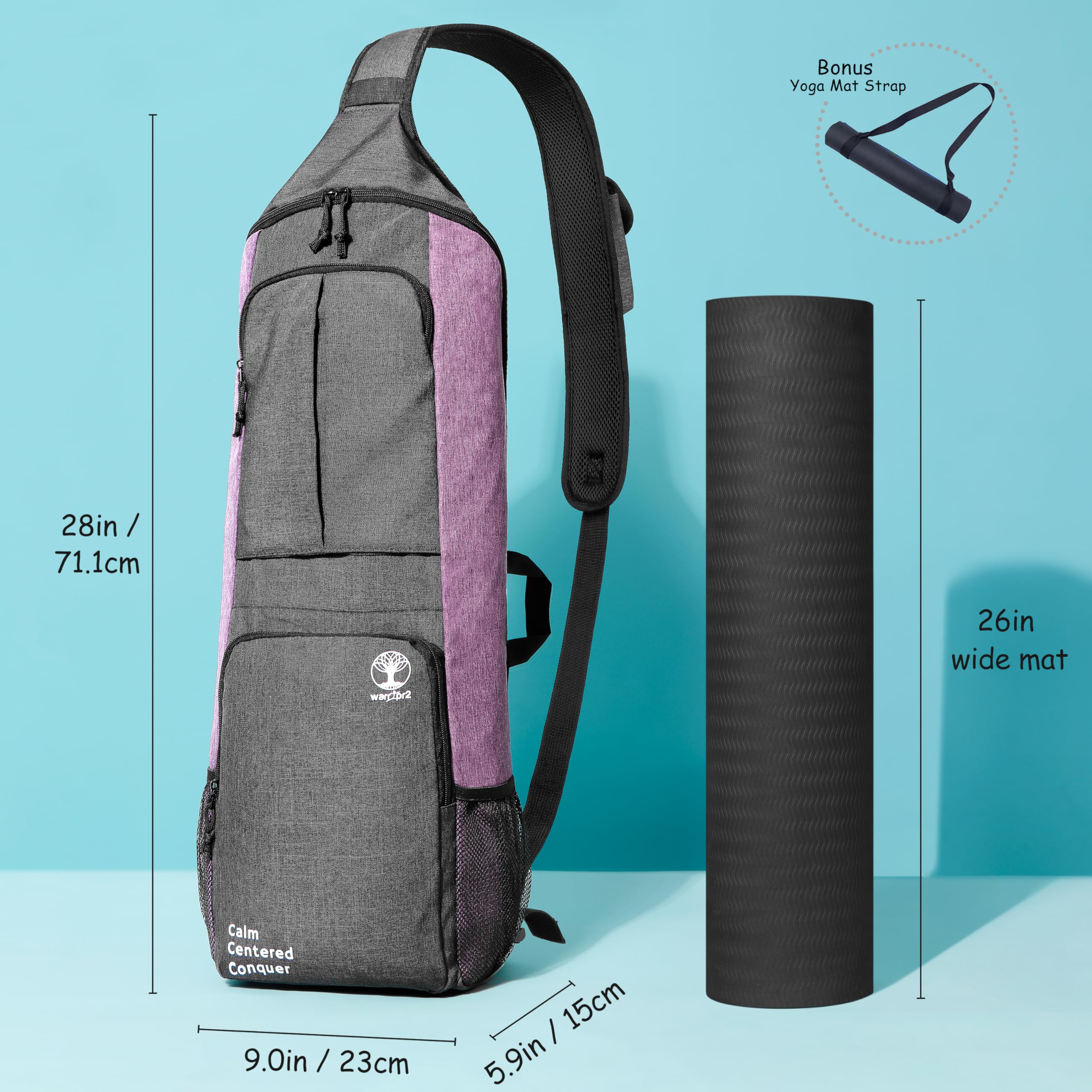 WARRIOR2 WARRIOR2 Yoga Mat Bag Carrier with Large Pockets and Water Bottle Holders for Hands-Free Use Fits 0.5 Inch Thick Mats Ideal for Yoga Gym Cycling - View 3 of 9