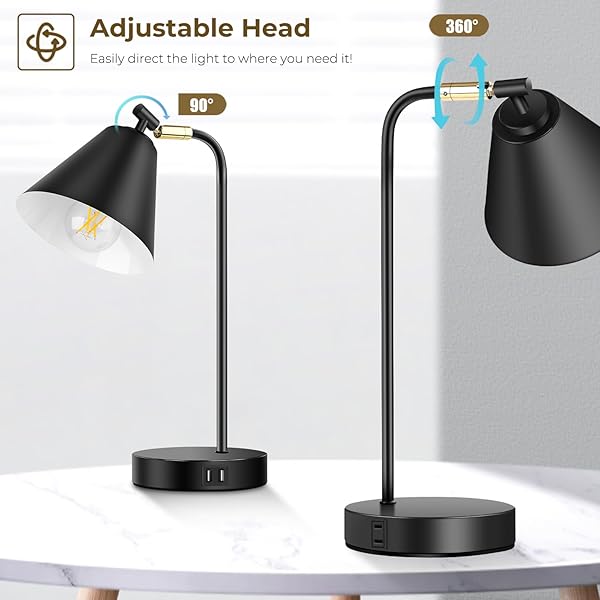 Brightever Industrial Dimmable Desk Lamp with USB Ports and AC Outlet Touch Control Flexible Head for Bedroom Office Living Room Bulb Included - View 3 of 8