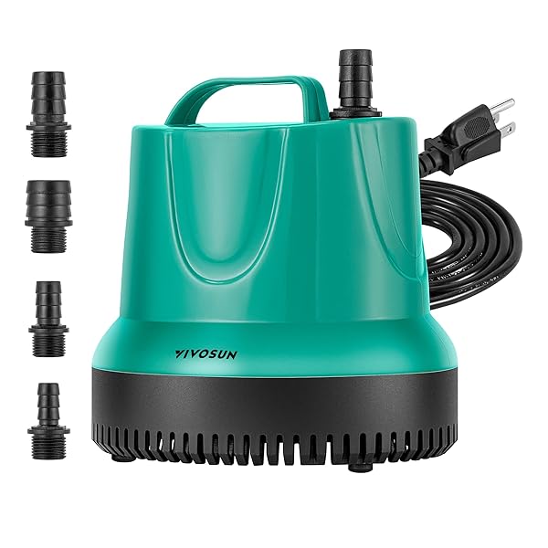 VIVOSUN 850GPH Submersible Pump for Fish Tank Pond Aquarium Hydroponics with 5ft Power Cord and 4 Nozzles Blue