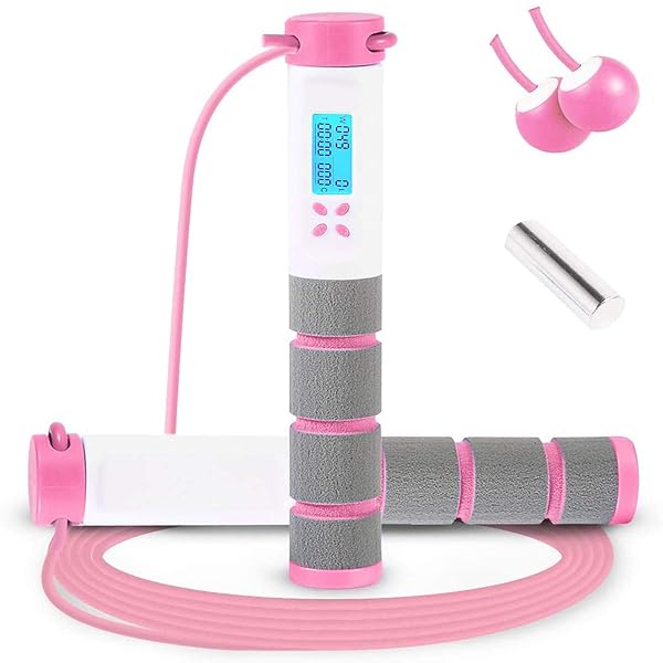 Wastou Digital Weighted Jump Rope with Calorie Counter - Adjustable Speed Skipping Rope for Fitness Training (Pink)