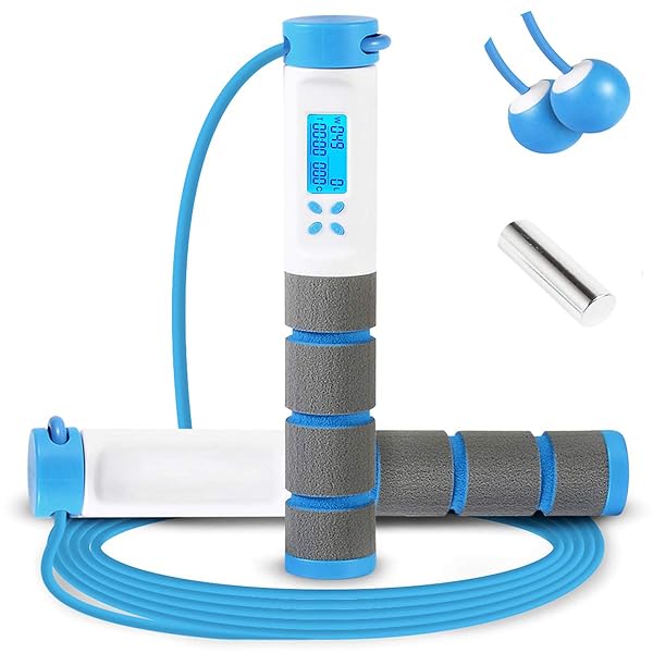 Wastou Digital Weighted Jump Rope with Calorie Counter - Adjustable Speed Skipping Rope for Fitness Training (Blue)