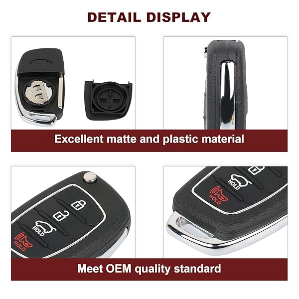 ANGLEWIDE ANGLEWIDE Key Fob Keyless Entry Remote Replacement for 2015 to 2017 Hyundai Sonata 4 Buttons Black 2pad - View 5 of 8