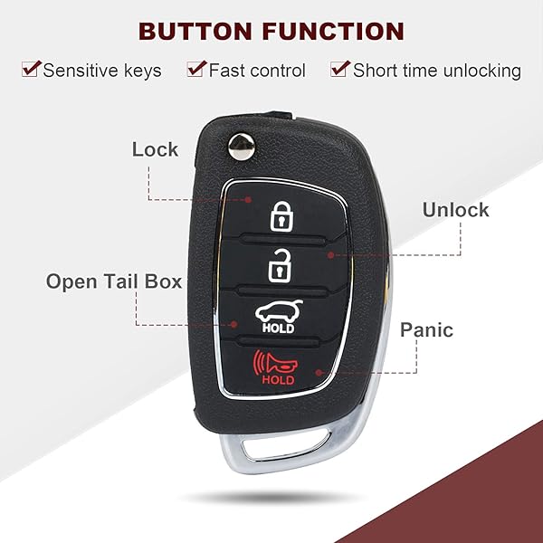 ANGLEWIDE ANGLEWIDE Key Fob Keyless Entry Remote Replacement for 2015 to 2017 Hyundai Sonata 4 Buttons Black 2pad - View 6 of 8