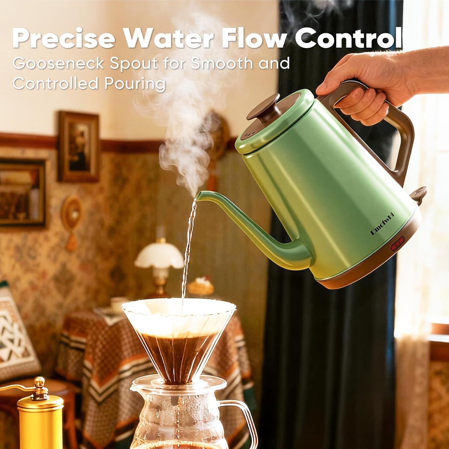 DmofwHi DmofwHi Gooseneck Electric Kettle 1.0L - BPA Free Stainless Steel Tea & Coffee Kettle in Green - View 2 of 8