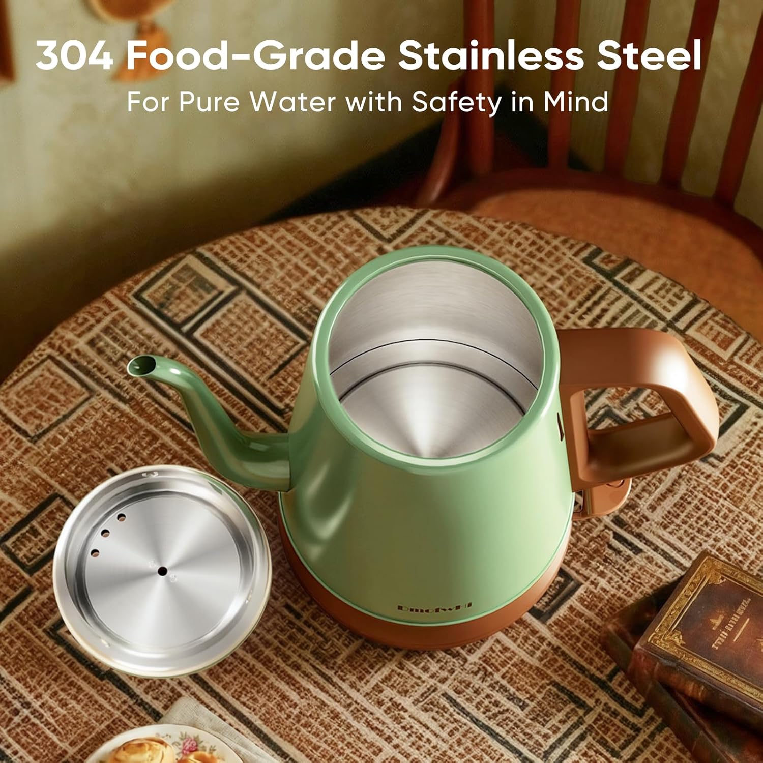 DmofwHi DmofwHi Gooseneck Electric Kettle 1.0L - BPA Free Stainless Steel Tea & Coffee Kettle in Green - View 4 of 8