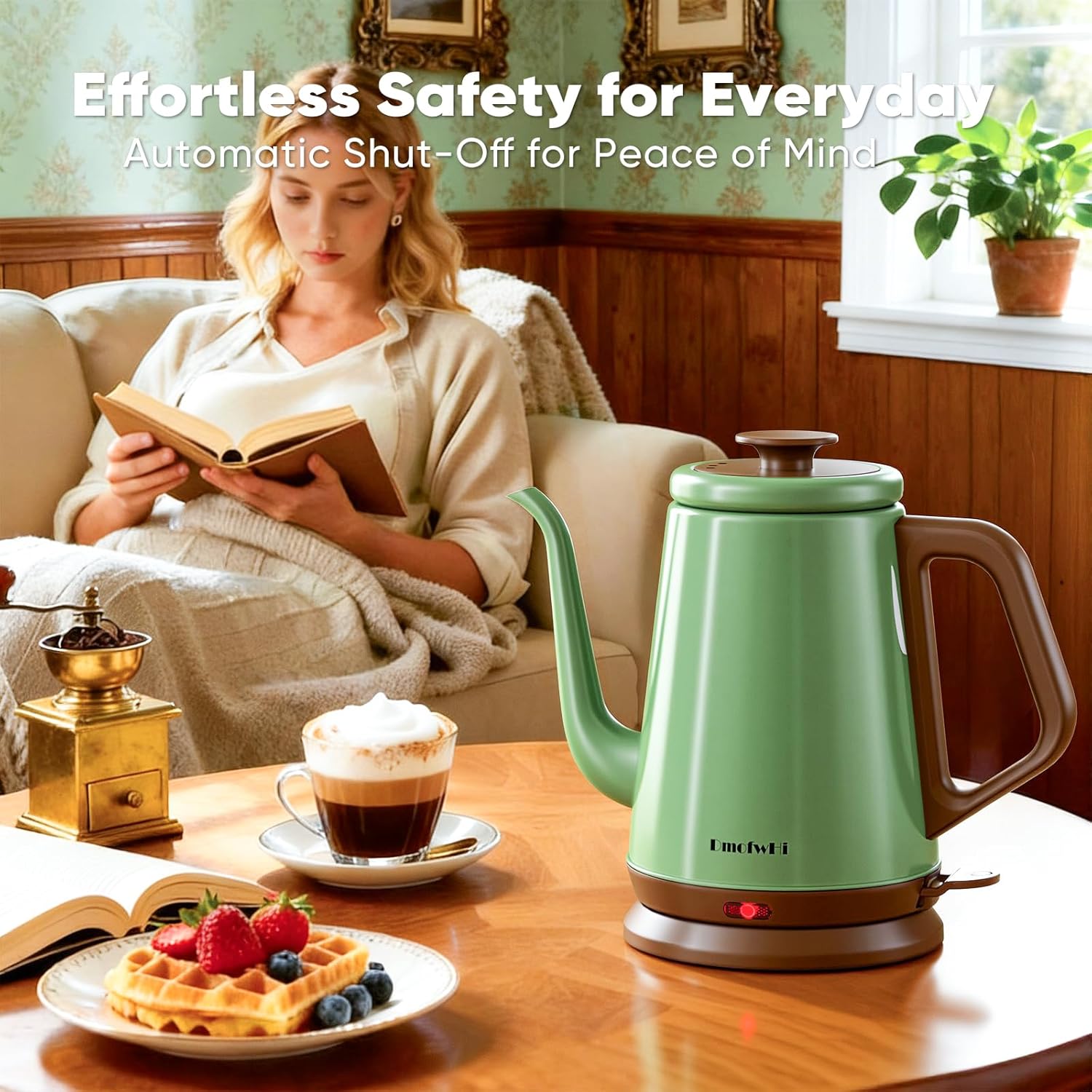 DmofwHi DmofwHi Gooseneck Electric Kettle 1.0L - BPA Free Stainless Steel Tea & Coffee Kettle in Green - View 5 of 8