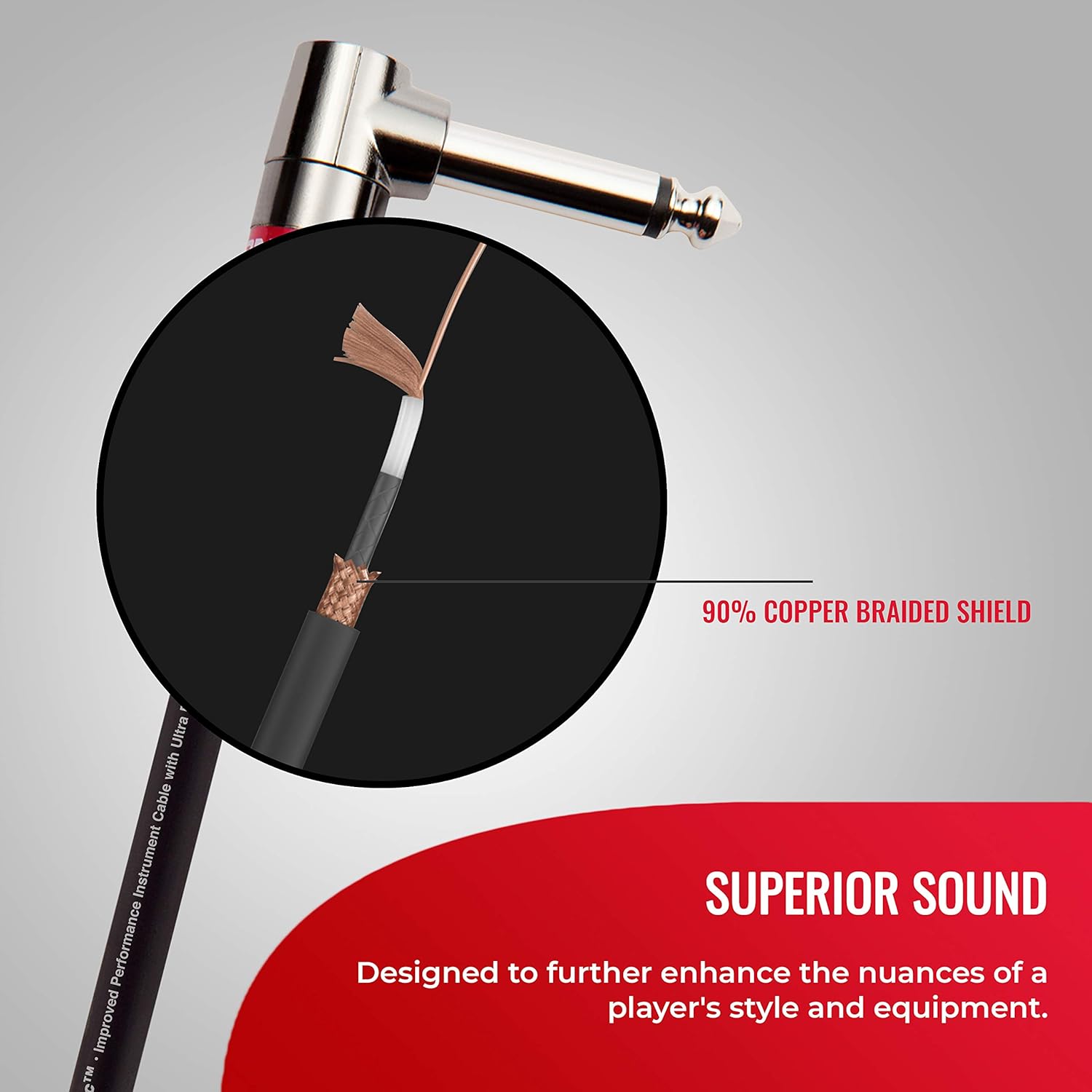 Monster Monster Prolink Classic Guitar Cable 8 in Right Angle All Metal Duraflex Jacket 90 Copper Braided Shield for Superior Sound Quality - View 3 of 8