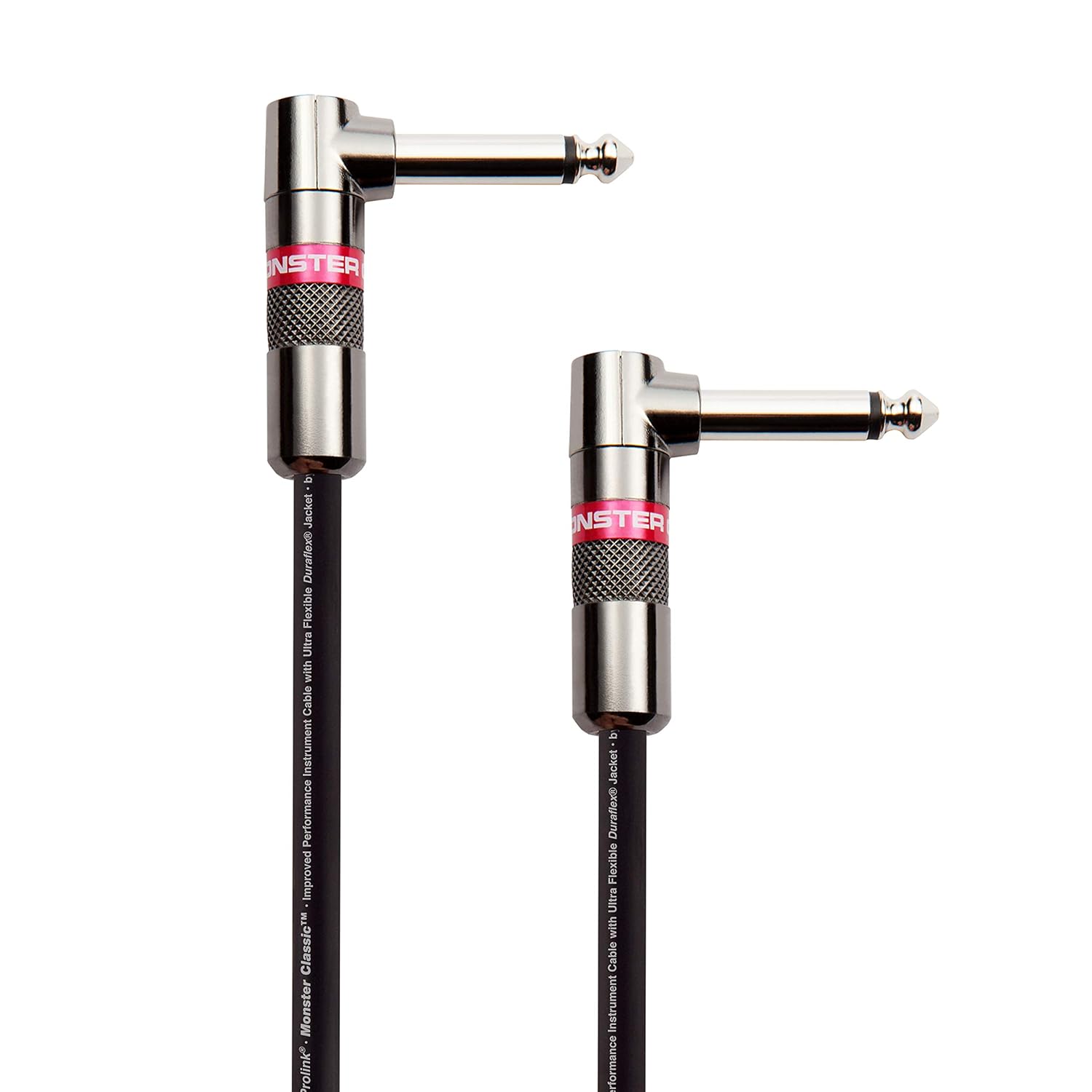 Monster Prolink Classic Guitar Cable 8 in Right Angle All Metal Duraflex Jacket 90 Copper Braided Shield for Superior Sound Quality