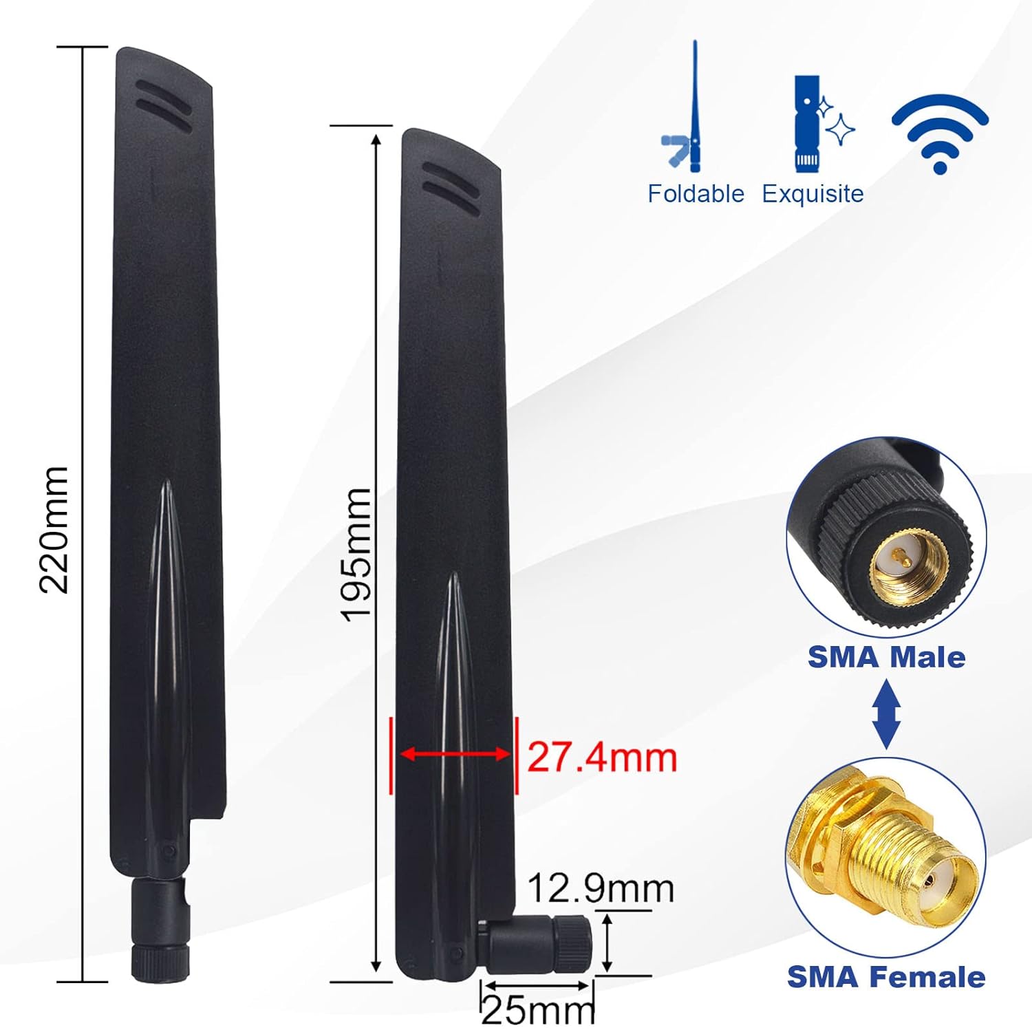 onelinkmore High Gain 12dBi 433MHz Omni-Directional Antenna with SMA Male Connector for Wireless Sensor Network Router Modem Pack of 2 - View 4 of 6