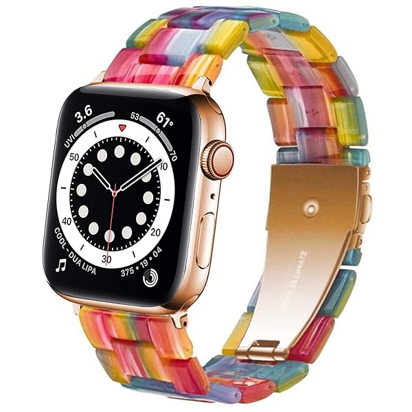 SPINYE SPINYE Colorful Resin Band for Apple Watch 38mm 40mm 41mm Compatible with Series 9 8 Ultra 7 SE 6 5 4 3 for Women and Men Rainbow Design - View 2 of 8