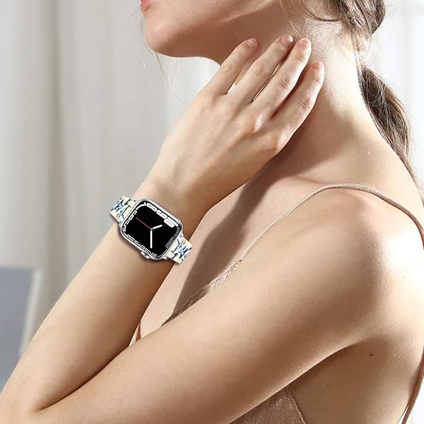 SPINYE SPINYE Colorful Resin Band for iWatch 38mm 40mm 41mm Compatible with Apple Watch Series 9 8 Ultra 7 SE 6 5 4 3 for Women and Men Blue White Porcelain - View 5 of 8