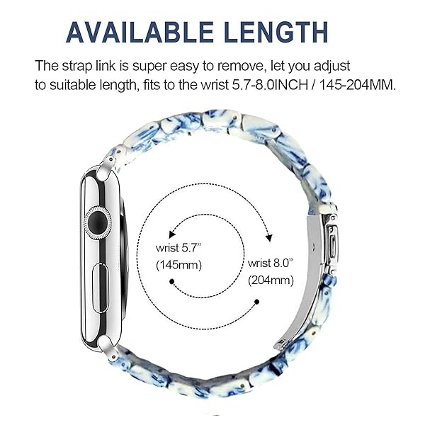 SPINYE SPINYE Colorful Resin Band for iWatch 38mm 40mm 41mm Compatible with Apple Watch Series 9 8 Ultra 7 SE 6 5 4 3 for Women and Men Blue White Porcelain - View 7 of 8