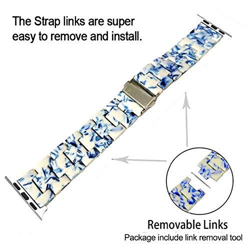 SPINYE SPINYE Colorful Resin Band for iWatch 38mm 40mm 41mm Compatible with Apple Watch Series 9 8 Ultra 7 SE 6 5 4 3 for Women and Men Blue White Porcelain - View 8 of 8