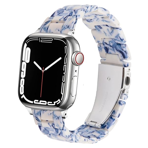 SPINYE SPINYE Colorful Resin Band for iWatch 38mm 40mm 41mm Compatible with Apple Watch Series 9 8 Ultra 7 SE 6 5 4 3 for Women and Men Blue White Porcelain