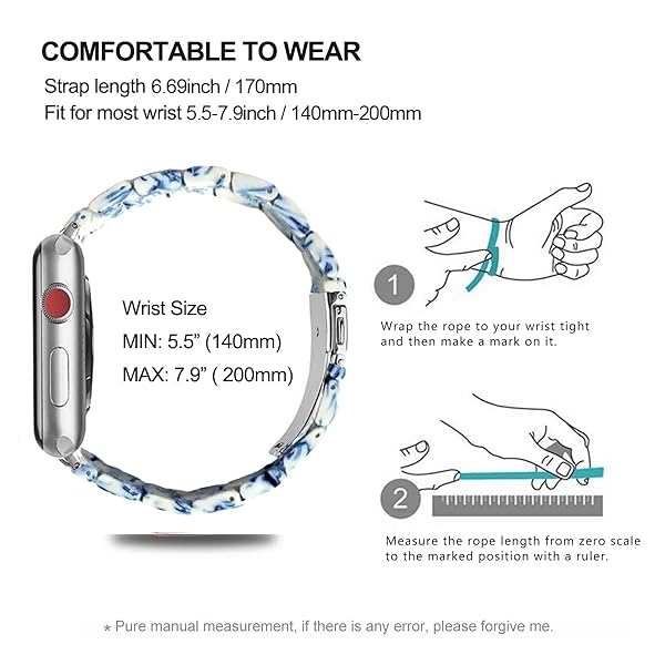SPINYE SPINYE Colorful Resin Band for Apple Watch 42mm 44mm 45mm 49mm Compatible with Series 9 8 Ultra 7 SE 6 5 4 3 for Women Men Blue White Porcelain - View 7 of 8