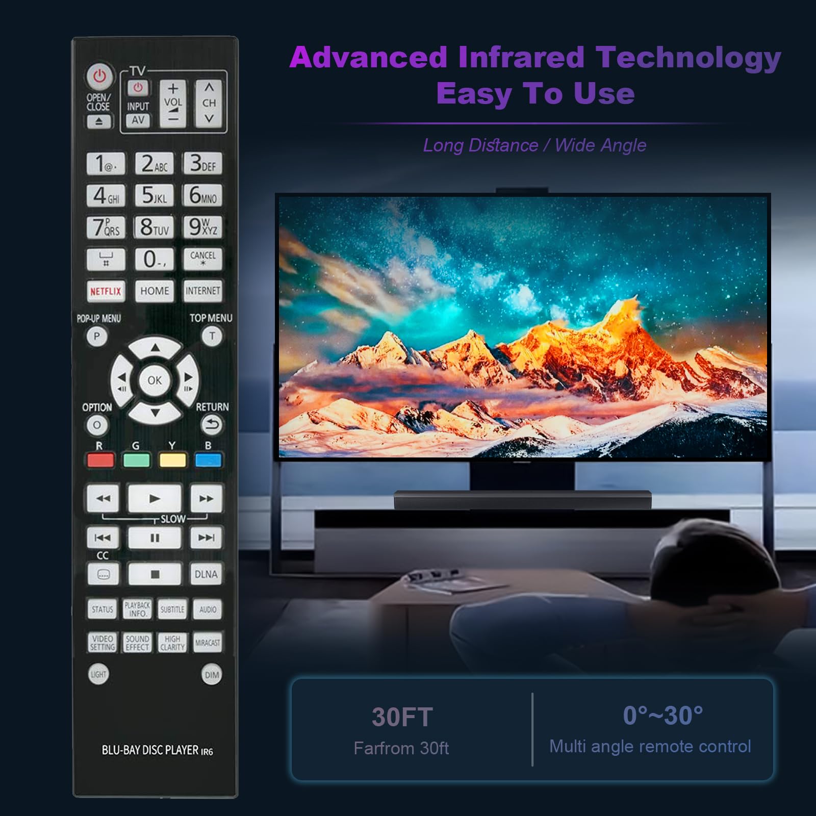 AULCMEET N2QAYA000131 Remote Control for Panasonic 4K Blu-ray Player DMP-UB900 DMP-UB900-K DMP-UB900GN DMP-UB900GNK - View 3 of 9