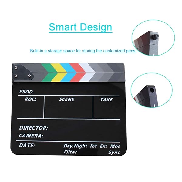 Snnisttek Coolbuy112 Movie Directors Clapboard Acrylic Clapper Board for Photography Studio Video TV with Magnetic Eraser and Custom Pens Black - View 4 of 8