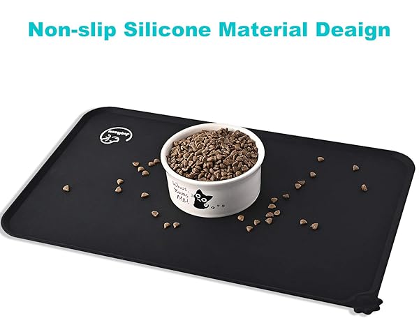 Juqiboom Juqiboom Silicone Waterproof Non Slip Pet Feeding Mats for Dogs and Cats Easy Clean Bowl Placemat 18.5 x 11.5 Black - View 6 of 8