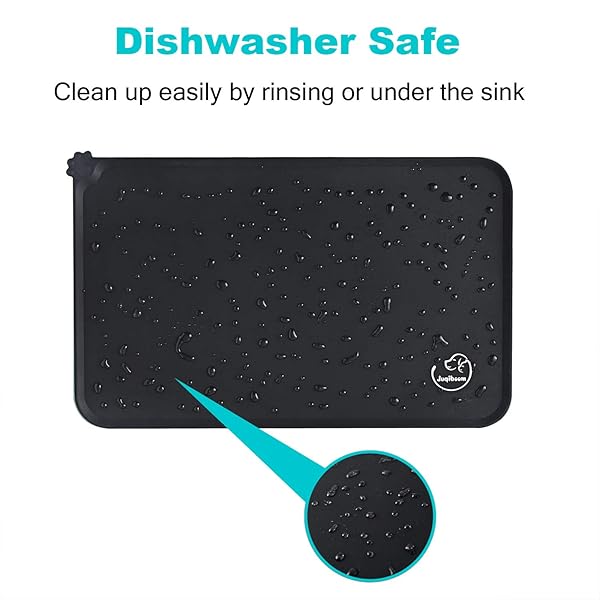 Juqiboom Juqiboom Silicone Waterproof Non Slip Pet Feeding Mats for Dogs and Cats Easy Clean Bowl Placemat 18.5 x 11.5 Black - View 7 of 8