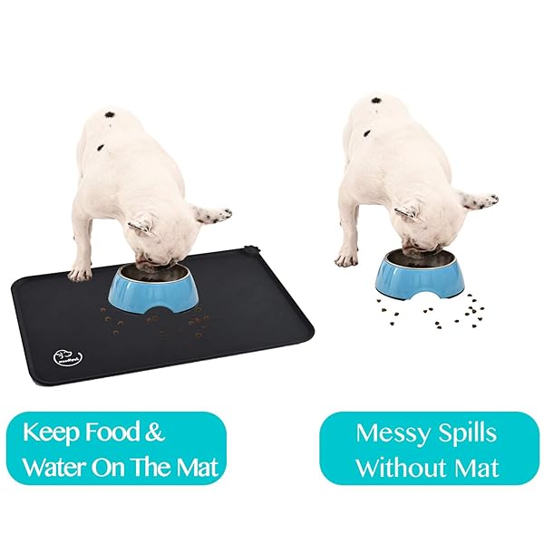 Juqiboom Juqiboom Silicone Waterproof Non Slip Pet Feeding Mats for Dogs and Cats Easy Clean Bowl Placemat 18.5 x 11.5 Black - View 8 of 8