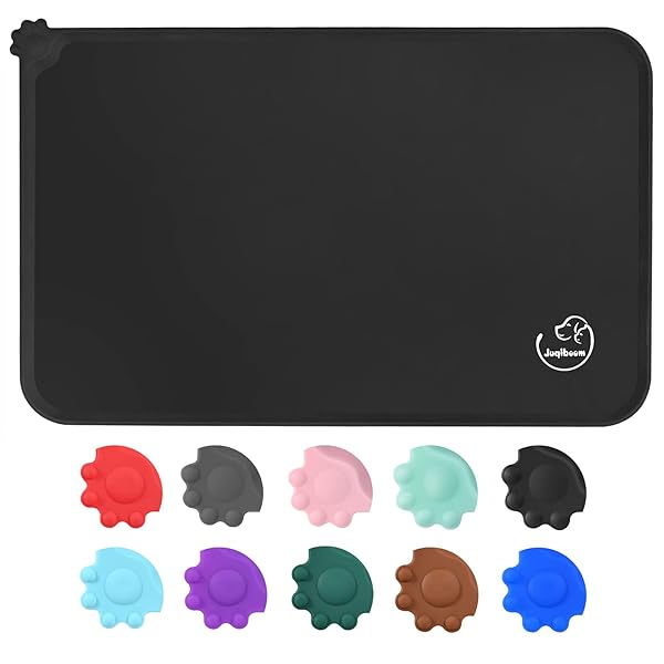 Juqiboom Juqiboom Silicone Waterproof Non Slip Pet Feeding Mats for Dogs and Cats Easy Clean Bowl Placemat 18.5 x 11.5 Black