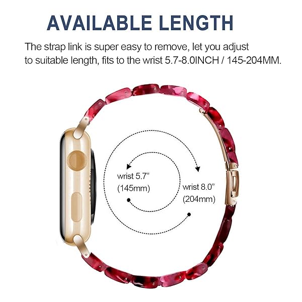 SPINYE SPINYE Colorful Resin Band for Apple Watch 38mm 40mm 41mm Compatible with Series 9 8 Ultra 7 SE 6 5 4 3 for Women and Men Peach Red - View 6 of 7