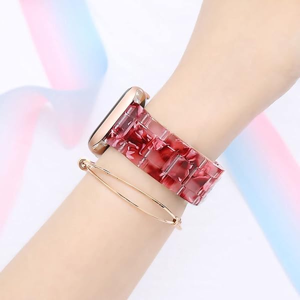 SPINYE SPINYE Colorful Resin Band for Apple Watch 38mm 40mm 41mm Compatible with Series 9 8 Ultra 7 SE 6 5 4 3 for Women and Men Peach Red - View 7 of 7