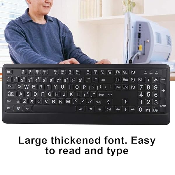 Hilitand Hilitand Large Font USB Keyboard White LED Backlit 104 Keys Full Size Ideal for Seniors - View 3 of 8