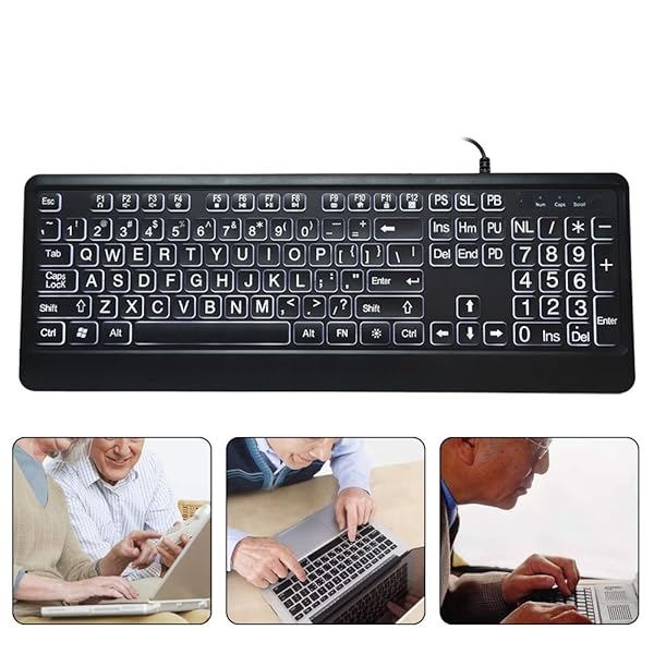 Hilitand Hilitand Large Font USB Keyboard White LED Backlit 104 Keys Full Size Ideal for Seniors - View 6 of 8