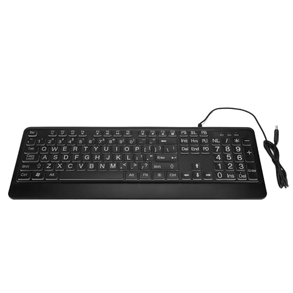 Hilitand Hilitand Large Font USB Keyboard White LED Backlit 104 Keys Full Size Ideal for Seniors - View 8 of 8