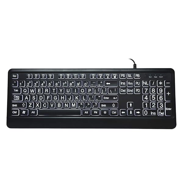 Hilitand Hilitand Large Font USB Keyboard White LED Backlit 104 Keys Full Size Ideal for Seniors - View 2 of 8
