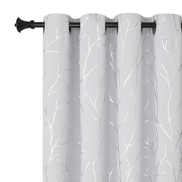 BUHUA BUHUA Cream Blackout Curtains Tree Branch Silver 72 Inch Thermal Insulated Darkening Curtains Set for Bedroom and Dining Room 52W x 72L Greyish White