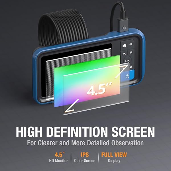 Teslong Teslong Dual Lens Endoscope Camera 4.5 Inch HD Inspection Borescope with Light Flexible Cable for Automotive Home Sewer Drain Pipe 16.5FT - View 5 of 9