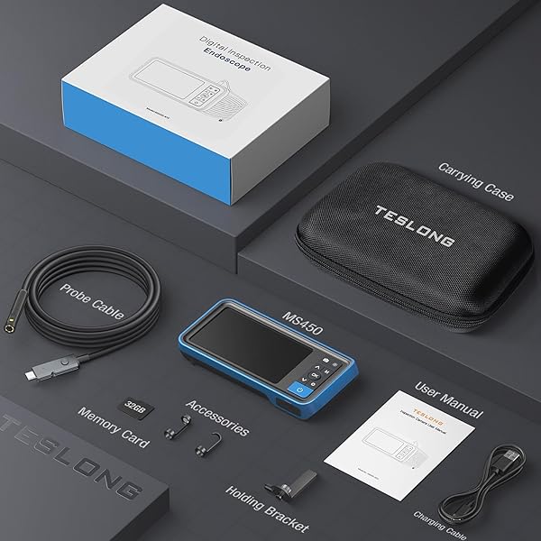 Teslong Teslong Dual Lens Endoscope Camera 4.5 Inch HD Inspection Borescope with Light Flexible Cable for Automotive Home Sewer Drain Pipe 16.5FT - View 8 of 9