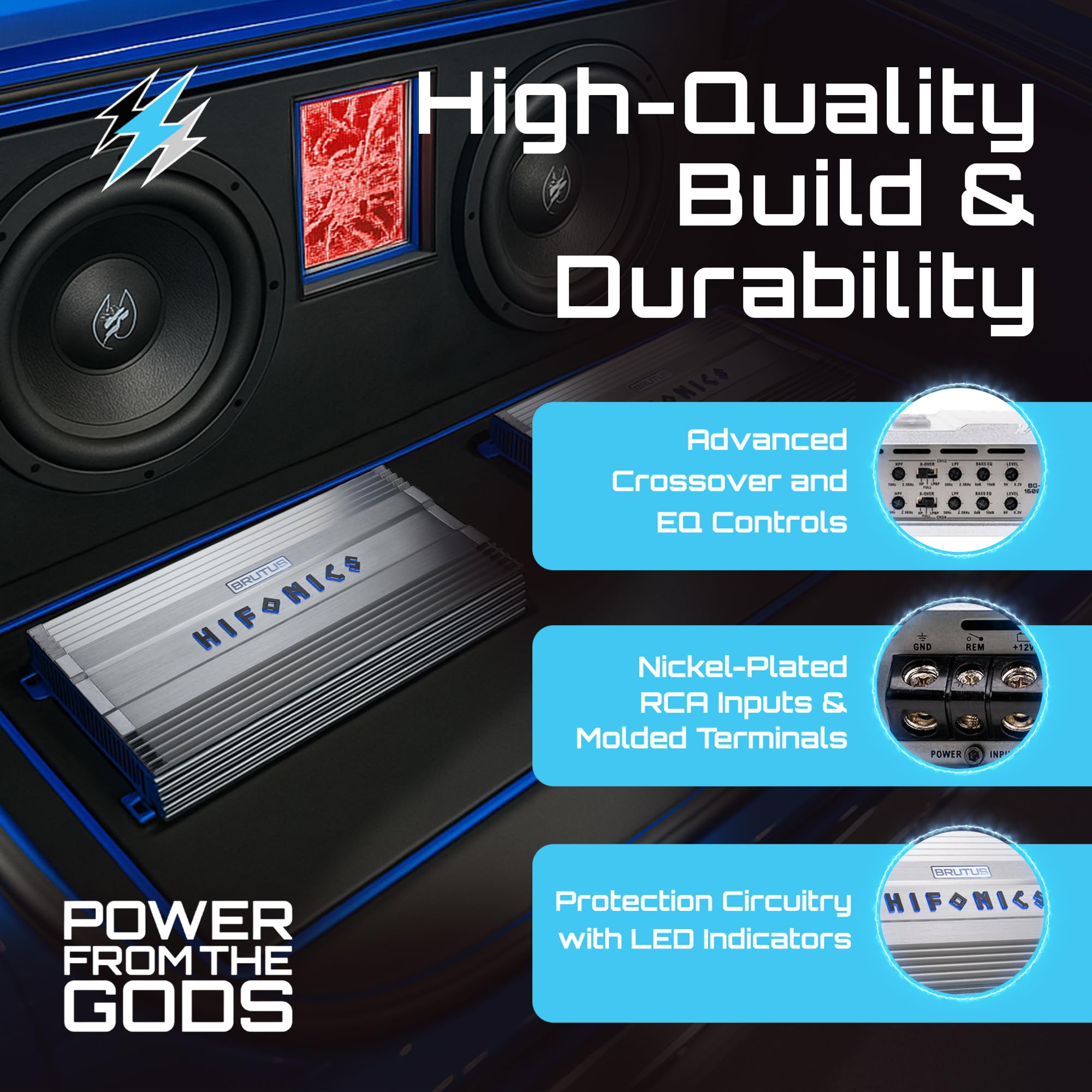 Hifonics Powerful Hifonics Brutus BG-1000.4: 1000W 4-Channel Amplifier for Superior Sound Quality - View 3 of 9