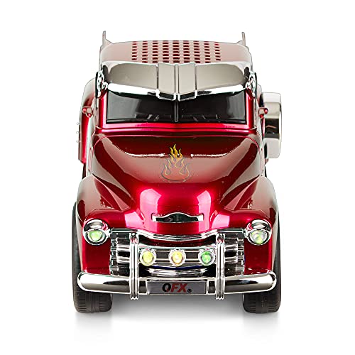 QFX QFX Bluetooth 1953 Hot Rod Pickup Truck Speaker: 3-Inch, FM Radio, LED Lights & Hands-Free Microphone - Red BT-1953-RED - View 4 of 10