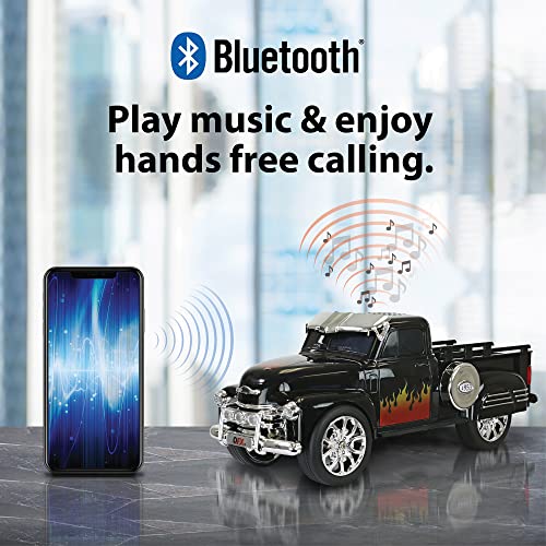 QFX QFX Bluetooth 1953 Hot Rod Pickup Truck Speaker: 3-Inch, FM Radio, LED Lights & Hands-Free Microphone - Red BT-1953-RED - View 5 of 10