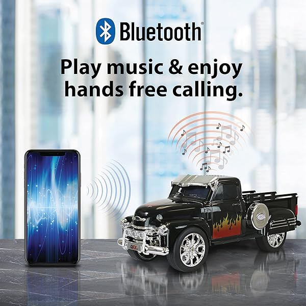 QFX QFX Bluetooth 1953 Hot Rod Pickup Truck Speaker: 3-Inch, FM Radio, LED Lights & Hands-Free Mic - BT-1953 BL - View 6 of 10