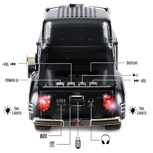 QFX QFX Bluetooth 1953 Hot Rod Pickup Truck Speaker: 3-Inch, FM Radio, LED Lights & Hands-Free Mic - BT-1953 BL - View 9 of 10