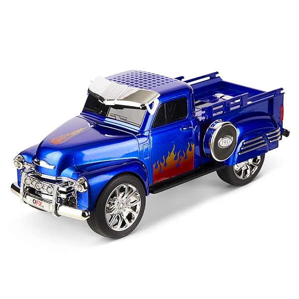 QFX QFX Bluetooth 1953 Hot Rod Pickup Truck Speaker: 3-Inch, FM Radio, LED Lights & Hands-Free Mic - BT-1953 BL - View 2 of 10