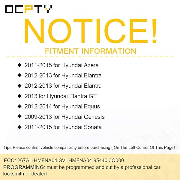 OCPTY OCPTY Keyless Entry Remote Key Fob for Kia Sportage Hyundai Sonata Elantra Sorento Soul Rio Forte Optima Borrego 267ALHMFNA04 95440 3Q000 - View 3 of 10