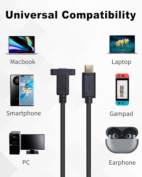 Poyiccot High-Speed Poyiccot USB 3.1 Type C Extension Cable - 10Gbps, 60W, 1ft Male to Female for Data & Sync - View 7 of 8