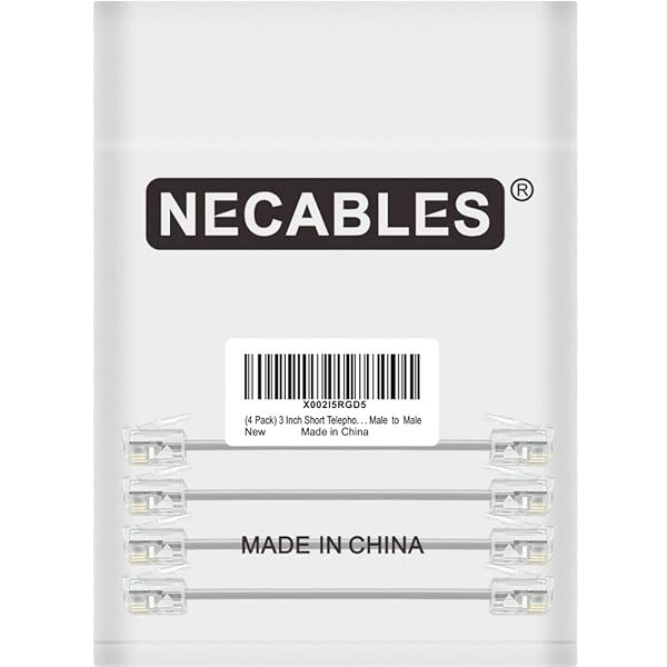 NECABLES NECABLES 4Pack 3 Inch Short Phone Cord Short Telephone Cord Short Phone Line Cord Wall Phone Cord RJ11 6P4C Male to Male for Landline - View 7 of 7