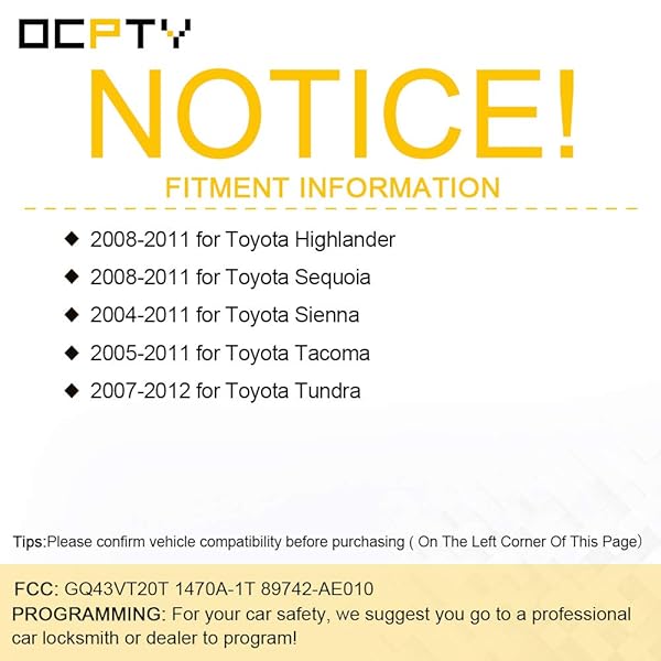 OCPTY OCPTY 1470A-1T Flip Key Entry Remote Control Key Fob for Toyota Highlander Sequoia Tacoma Sienna 3 Buttons 315Mhz Replacement - View 3 of 8