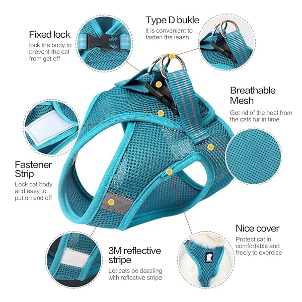 HEYWEAN HEYWEAN Cat Harness and Leash Ultra Light Escape Proof Kitten Collar Comfortable Walking Jacket for Cats Puppies and Rabbits - View 4 of 7