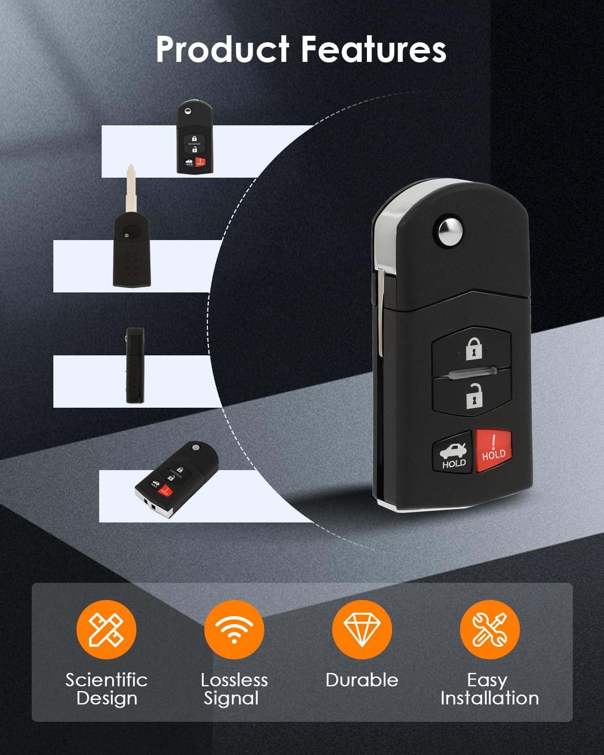 OCPTY Flip Key Entry Remote Control Key Fob Replacement for Mazda 3 6 MX-5 CX-7 CX-9 RX-8 Mazda 2 5 KPU41788 4238A-41525 4 Buttons 315Mhz - View 4 of 8