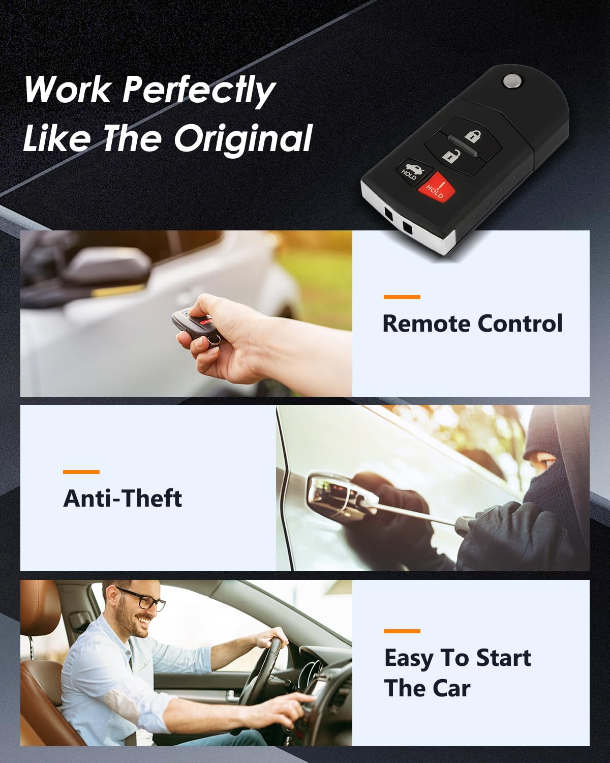 OCPTY Flip Key Entry Remote Control Key Fob Replacement for Mazda 3 6 MX-5 CX-7 CX-9 RX-8 Mazda 2 5 KPU41788 4238A-41525 4 Buttons 315Mhz - View 5 of 8