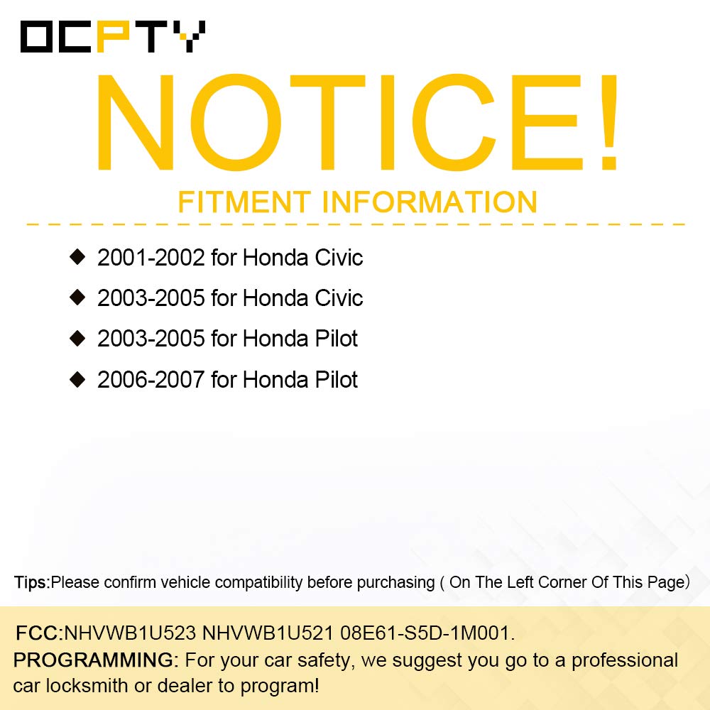 OCPTY Flip Key Entry Remote Control Fob for Honda Civic Pilot NHVWB1U523 NHVWB1U521 08E61-S5D-1M001 2001 to 2007 - View 2 of 9